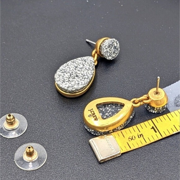 J. Crew Glittery Silver Tear Drop Shaped Druzy Like Smooth Gold Tone Earrings - Picture 10 of 11